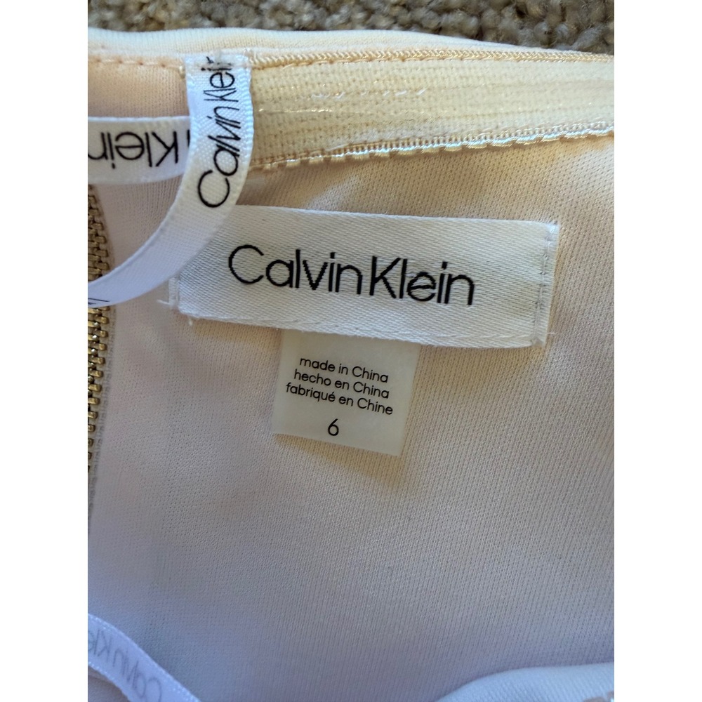 Calvin Klein Sheath Dress Elbow Sleeve Zipper Back Beige‎ Size 6 - Picture 5 of 10